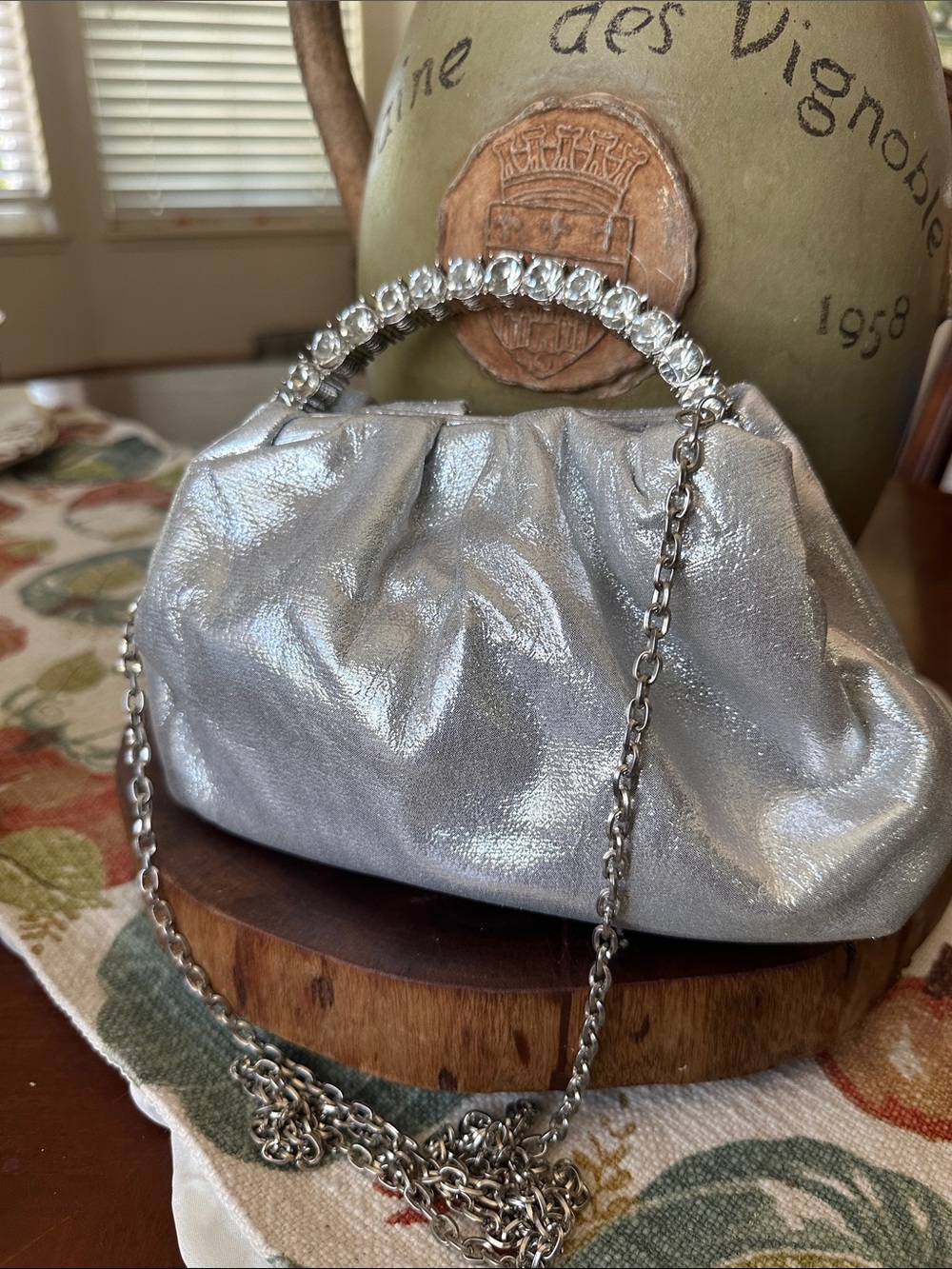 Silver Crystal-Handle Evening Clutch